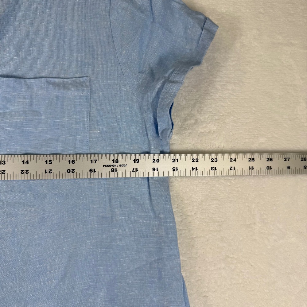 Saks Fifth Avenue Womens Blue 100% Linen Short Sleeve Button Front Shirt Dress L - Picture 3 of 9